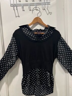 Hooked Up by IOT Black Polka Dot Layered Blouse